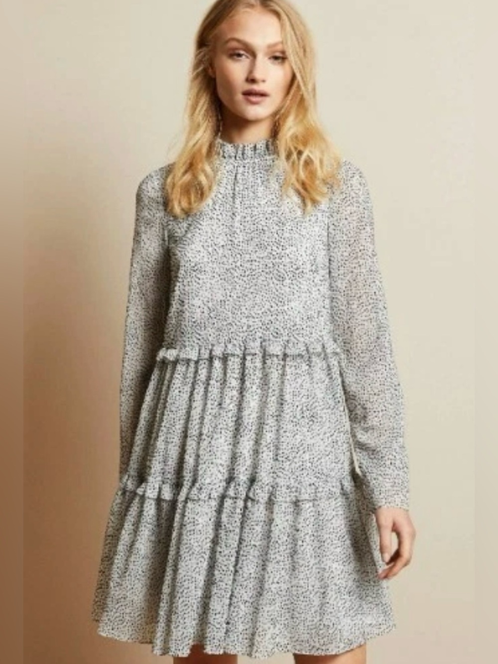 Ted Baker Phenia Flocked Black Polka Dot Long Sleeve Mini Dress size 2 - 6 us